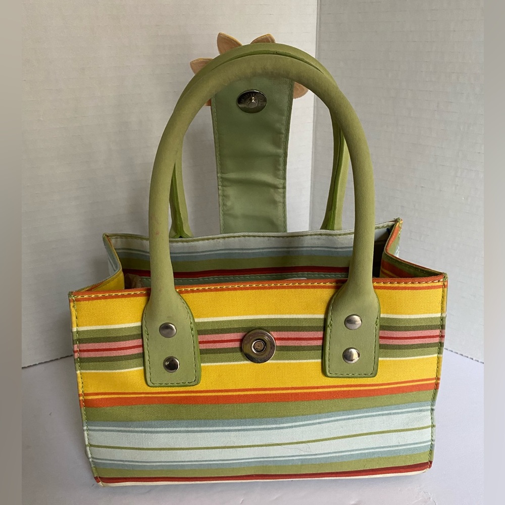 VTG SISTERS BY LONGABER GIRLS SUNFLOWER PURSE COLOR STRIPES. METAL STUDS BOTTOM - Picture 6 of 10